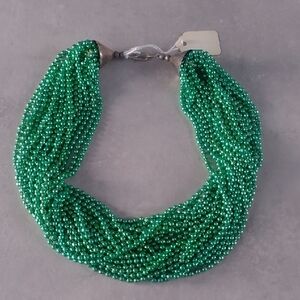 ✨ Vintage 1980s Multi-Strand Green Beaded Necklace, Statement Jewelry, 9 Inches